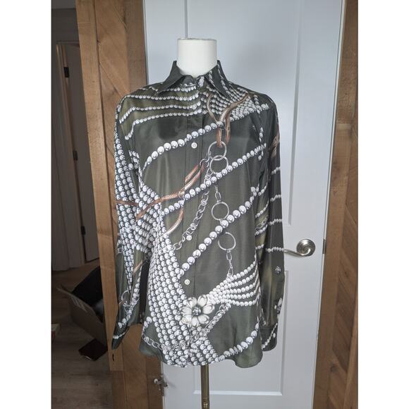 Craig Taylor Blouse Womens Large Silk Lavish Pearls Fiona 90s Y2K Career Office - Picture 1 of 7